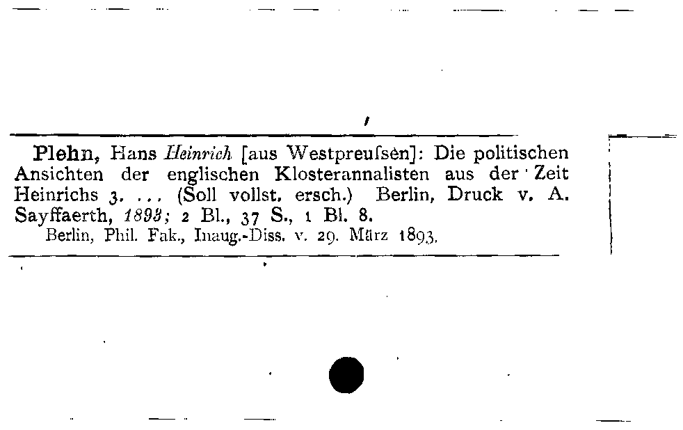 [Katalogkarte Dissertationenkatalog bis 1980]