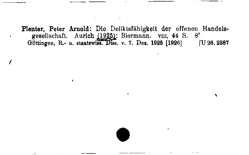 [Katalogkarte Dissertationenkatalog bis 1980]