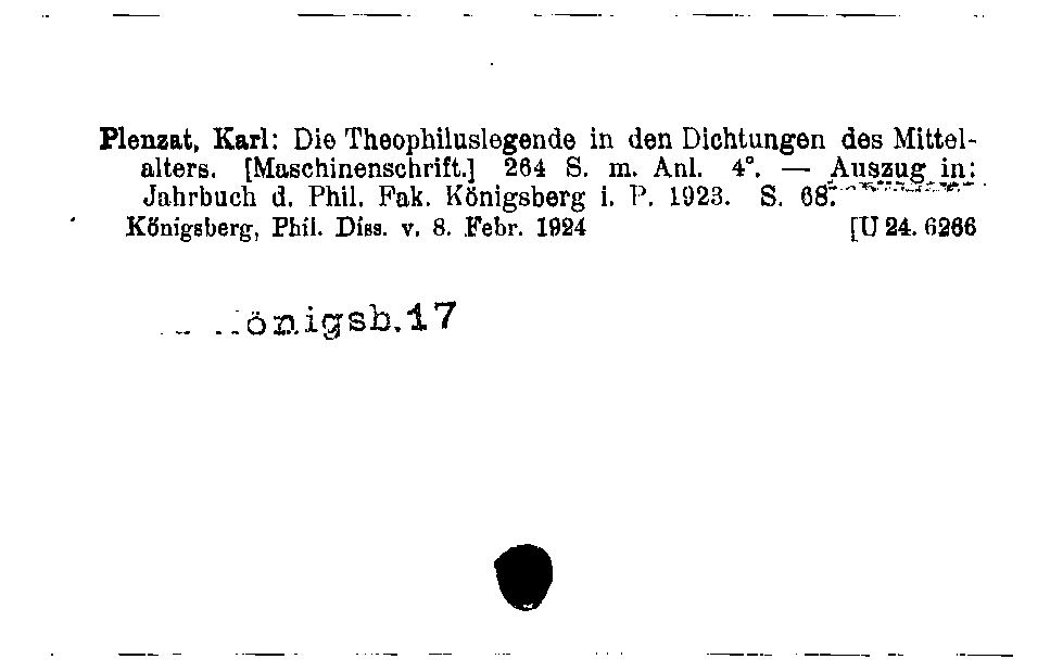 [Katalogkarte Dissertationenkatalog bis 1980]