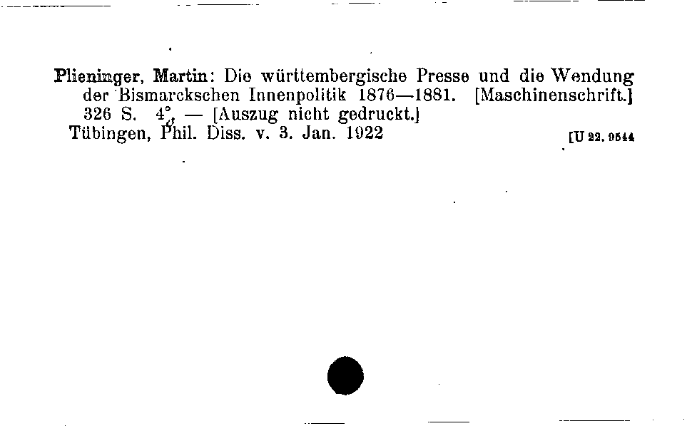 [Katalogkarte Dissertationenkatalog bis 1980]