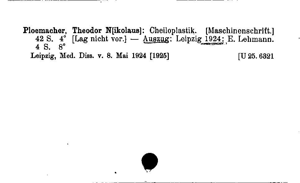 [Katalogkarte Dissertationenkatalog bis 1980]