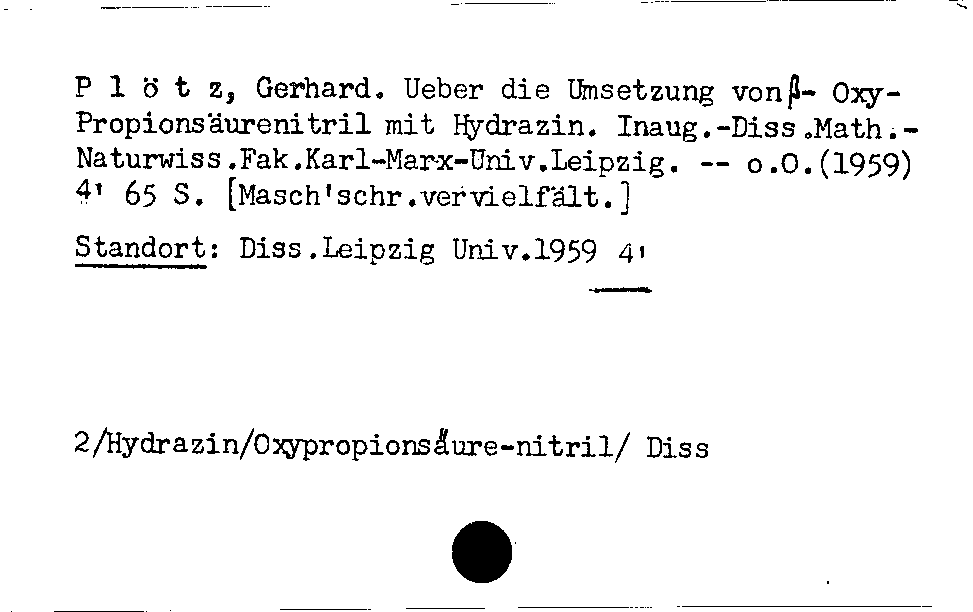 [Katalogkarte Dissertationenkatalog bis 1980]