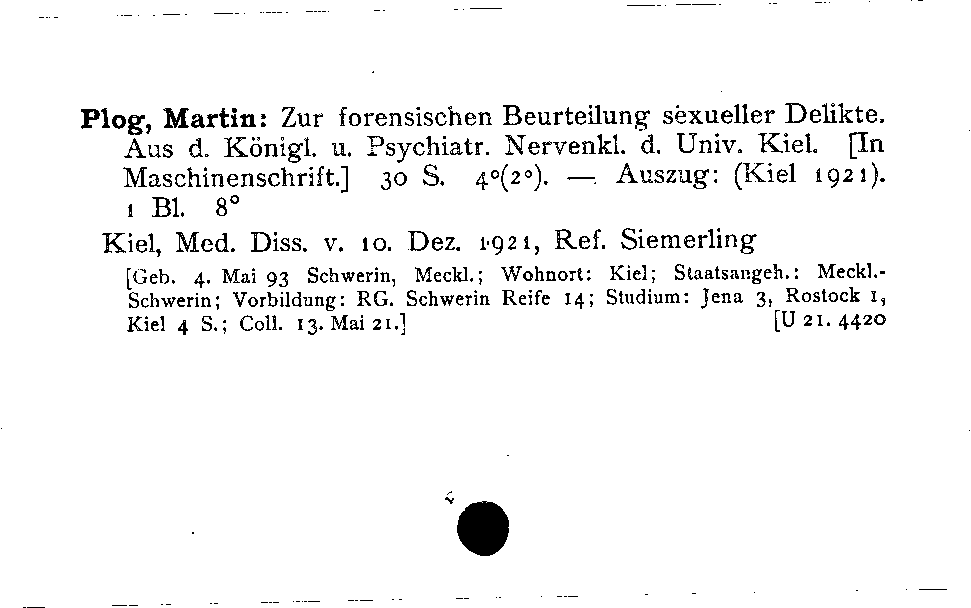 [Katalogkarte Dissertationenkatalog bis 1980]