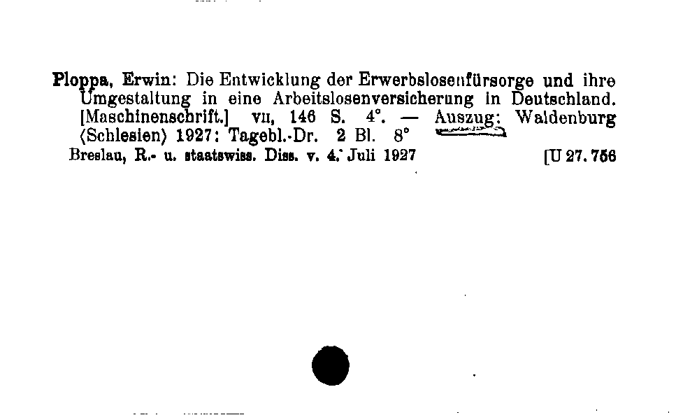 [Katalogkarte Dissertationenkatalog bis 1980]