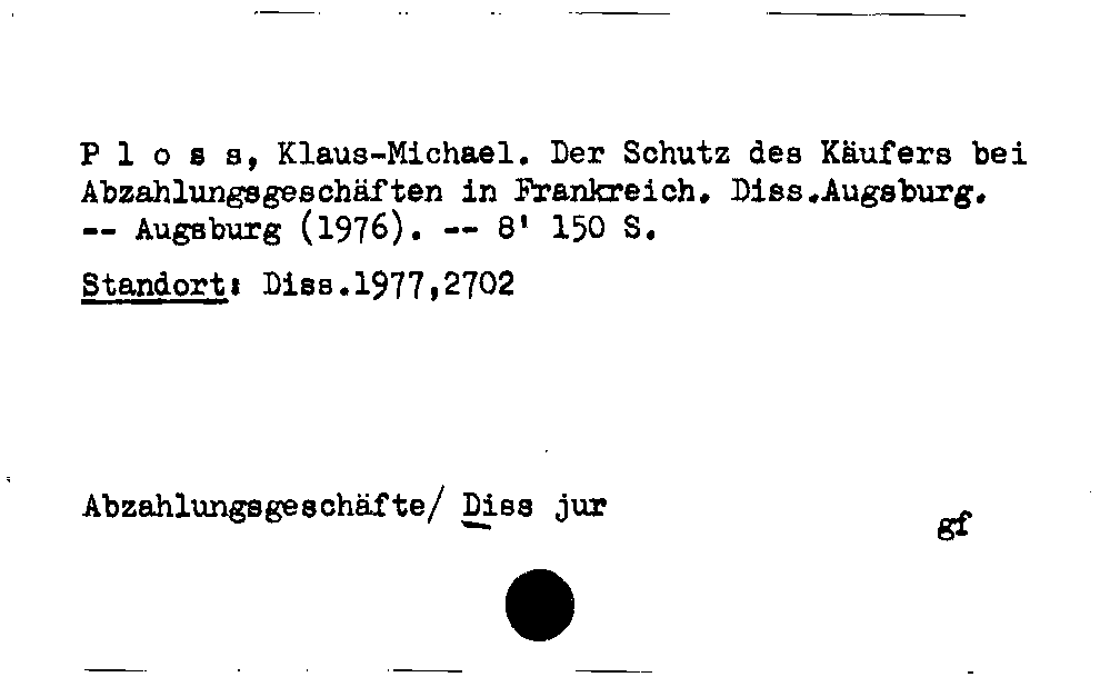 [Katalogkarte Dissertationenkatalog bis 1980]