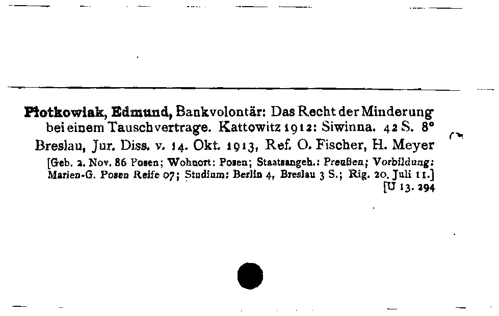 [Katalogkarte Dissertationenkatalog bis 1980]