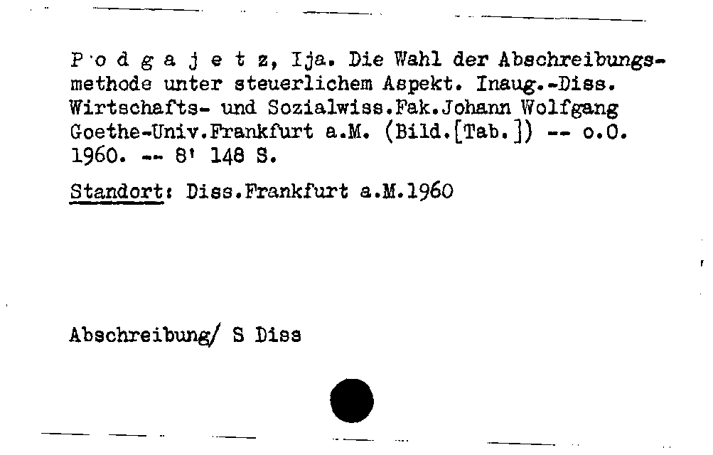 [Katalogkarte Dissertationenkatalog bis 1980]