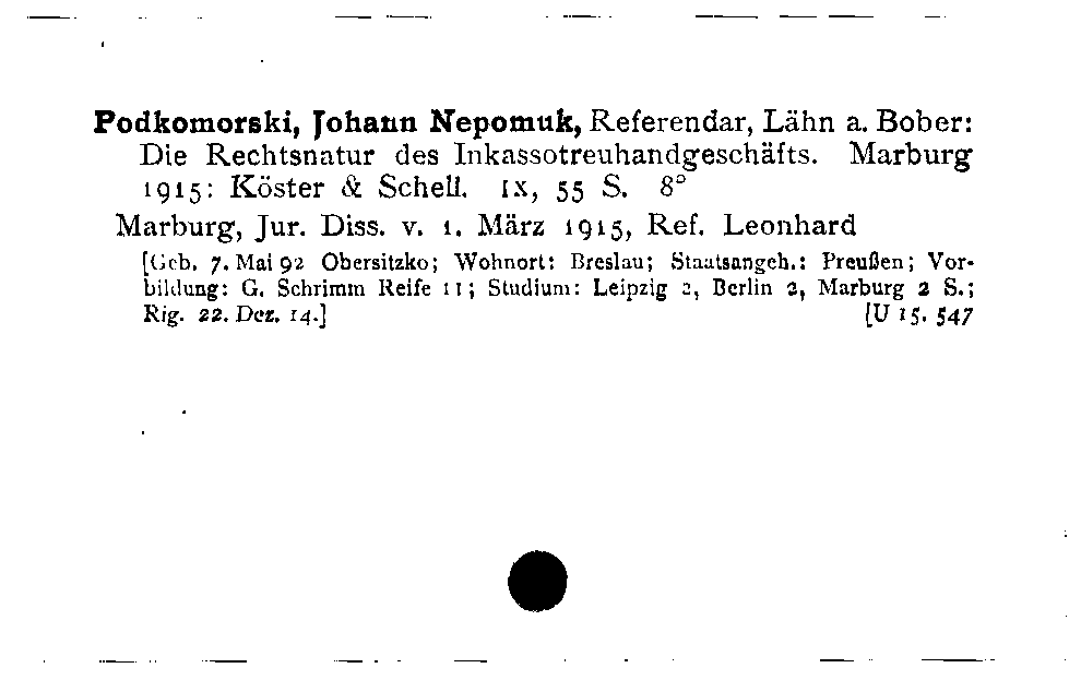 [Katalogkarte Dissertationenkatalog bis 1980]