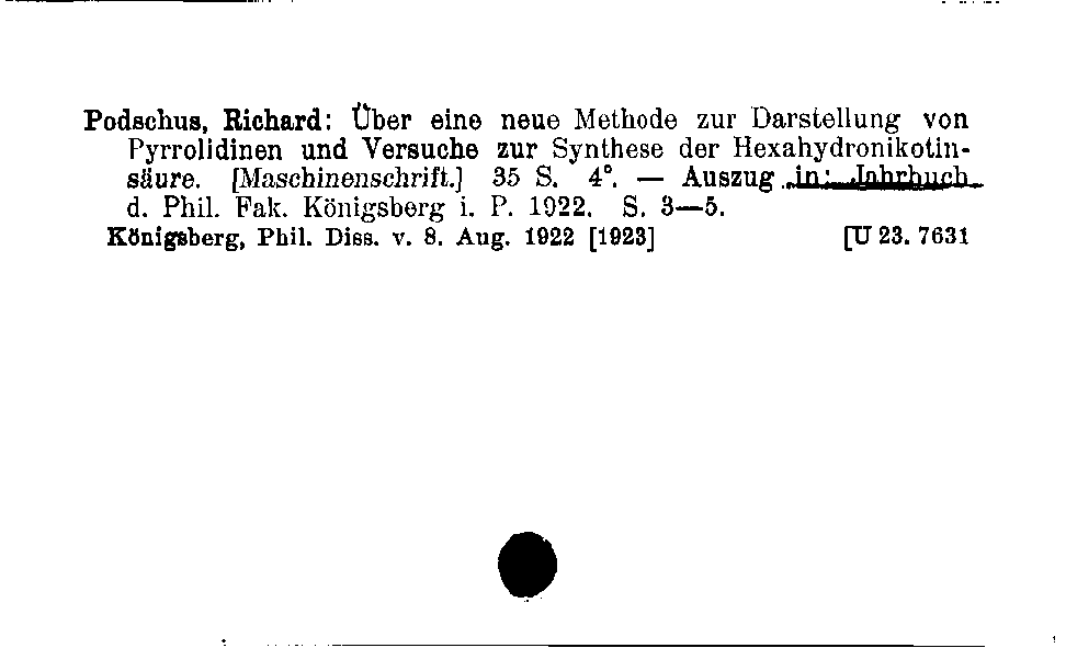 [Katalogkarte Dissertationenkatalog bis 1980]