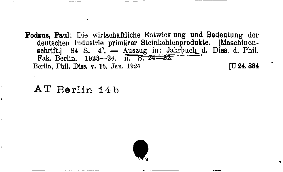 [Katalogkarte Dissertationenkatalog bis 1980]