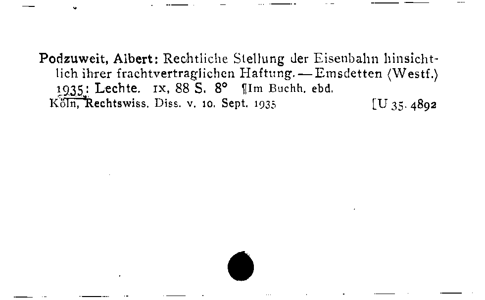 [Katalogkarte Dissertationenkatalog bis 1980]