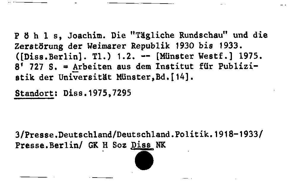 [Katalogkarte Dissertationenkatalog bis 1980]