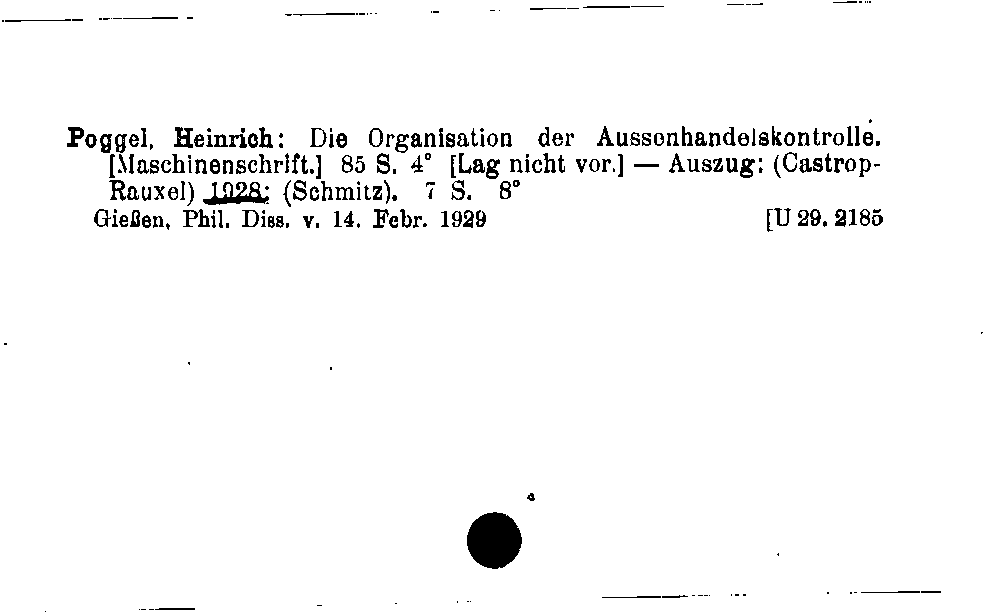 [Katalogkarte Dissertationenkatalog bis 1980]