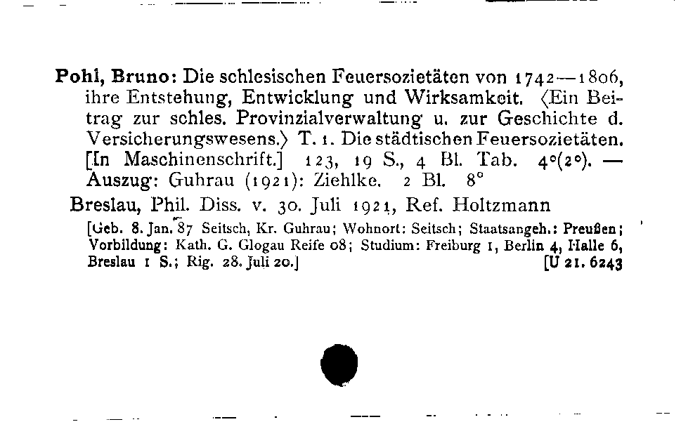 [Katalogkarte Dissertationenkatalog bis 1980]