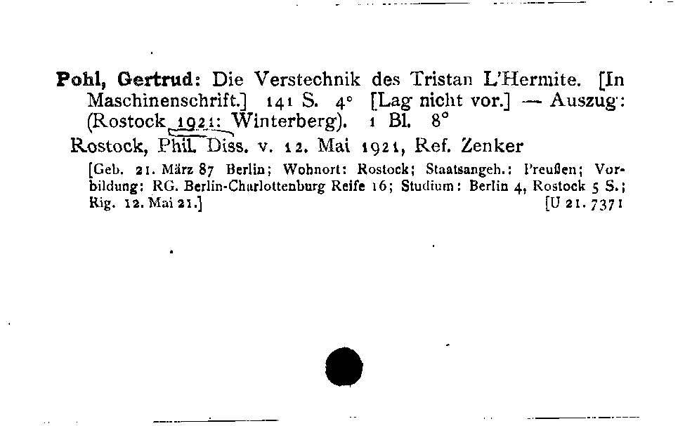 [Katalogkarte Dissertationenkatalog bis 1980]