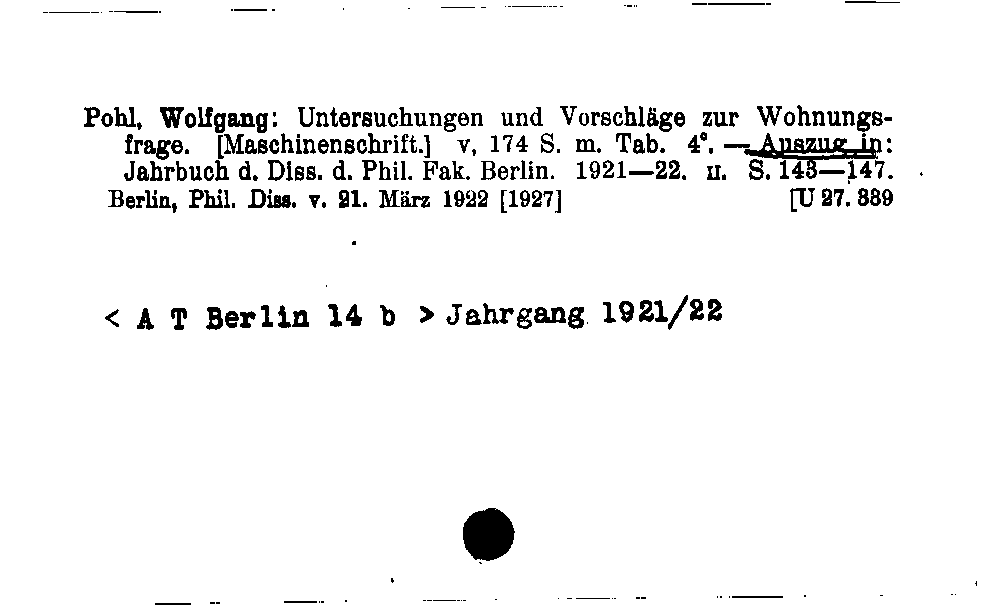 [Katalogkarte Dissertationenkatalog bis 1980]