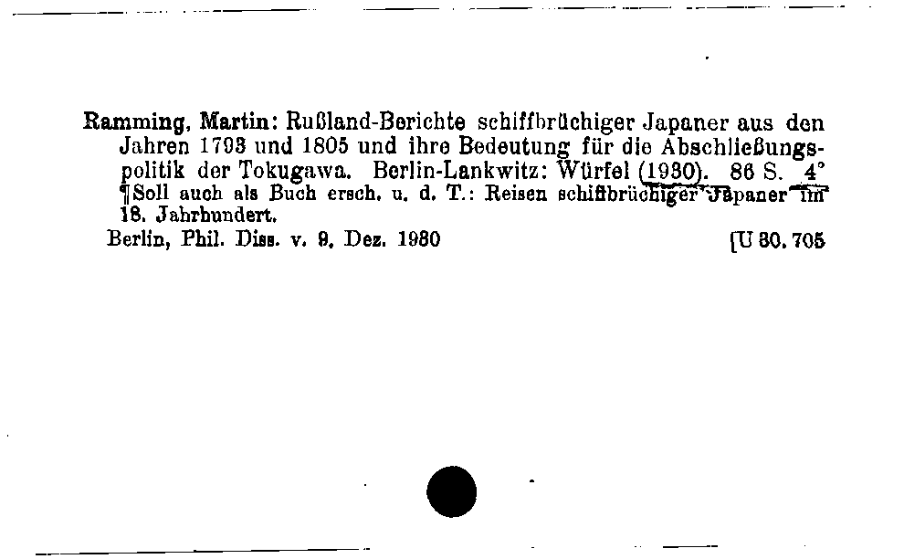 [Katalogkarte Dissertationenkatalog bis 1980]