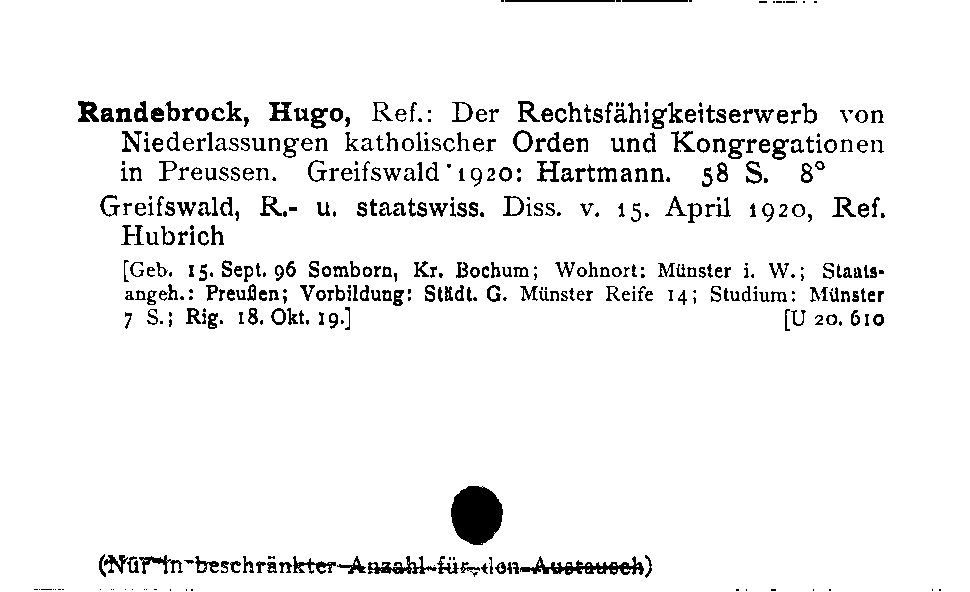 [Katalogkarte Dissertationenkatalog bis 1980]