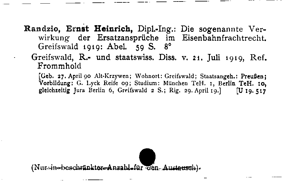 [Katalogkarte Dissertationenkatalog bis 1980]