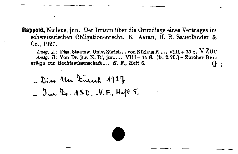 [Katalogkarte Dissertationenkatalog bis 1980]