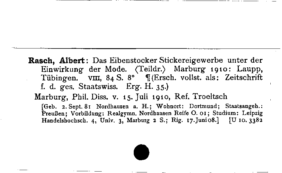 [Katalogkarte Dissertationenkatalog bis 1980]