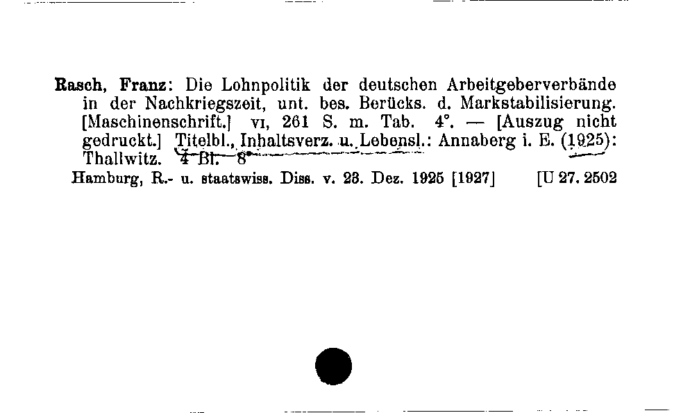 [Katalogkarte Dissertationenkatalog bis 1980]