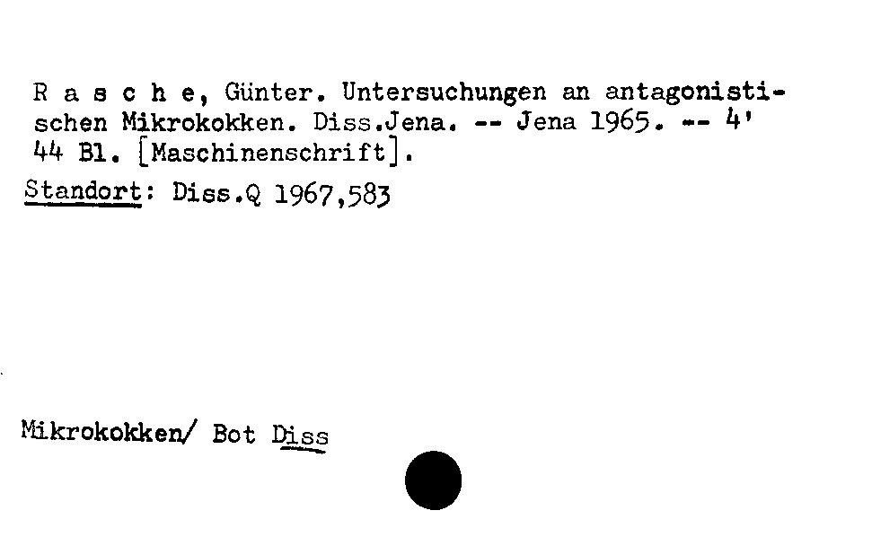 [Katalogkarte Dissertationenkatalog bis 1980]