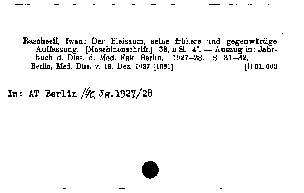 [Katalogkarte Dissertationenkatalog bis 1980]