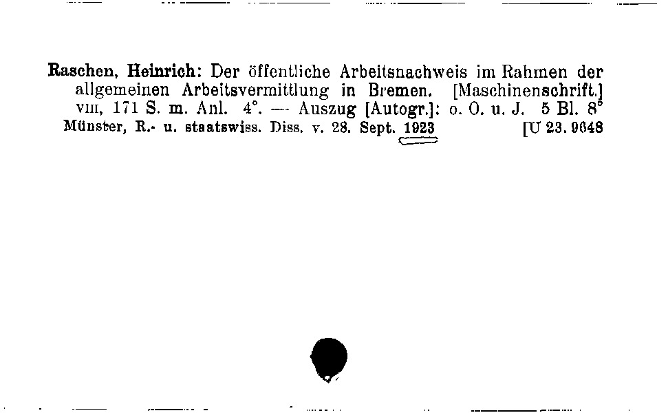 [Katalogkarte Dissertationenkatalog bis 1980]