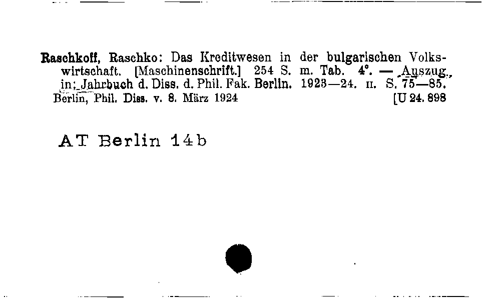 [Katalogkarte Dissertationenkatalog bis 1980]