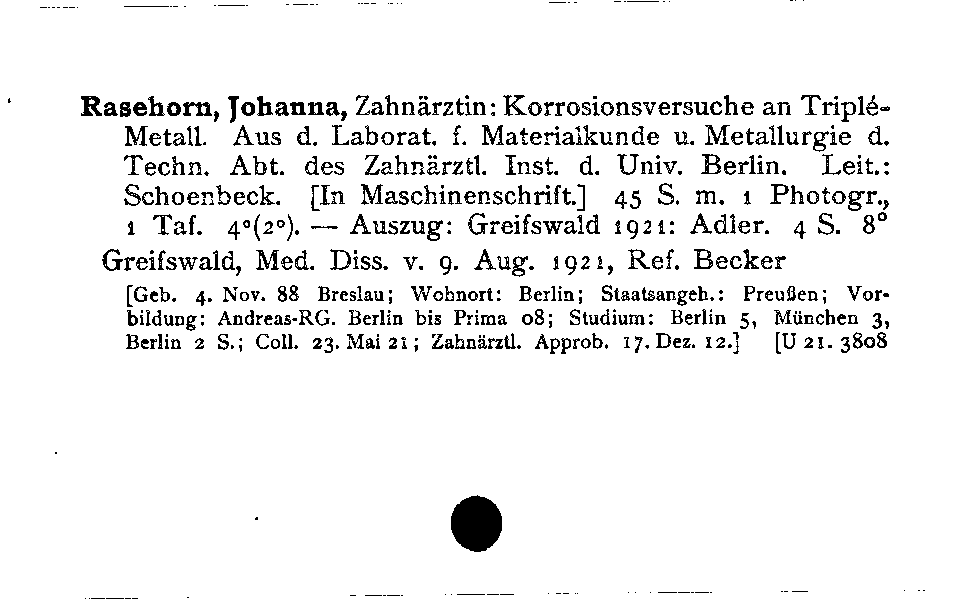 [Katalogkarte Dissertationenkatalog bis 1980]