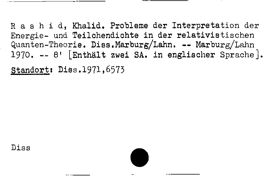 [Katalogkarte Dissertationenkatalog bis 1980]