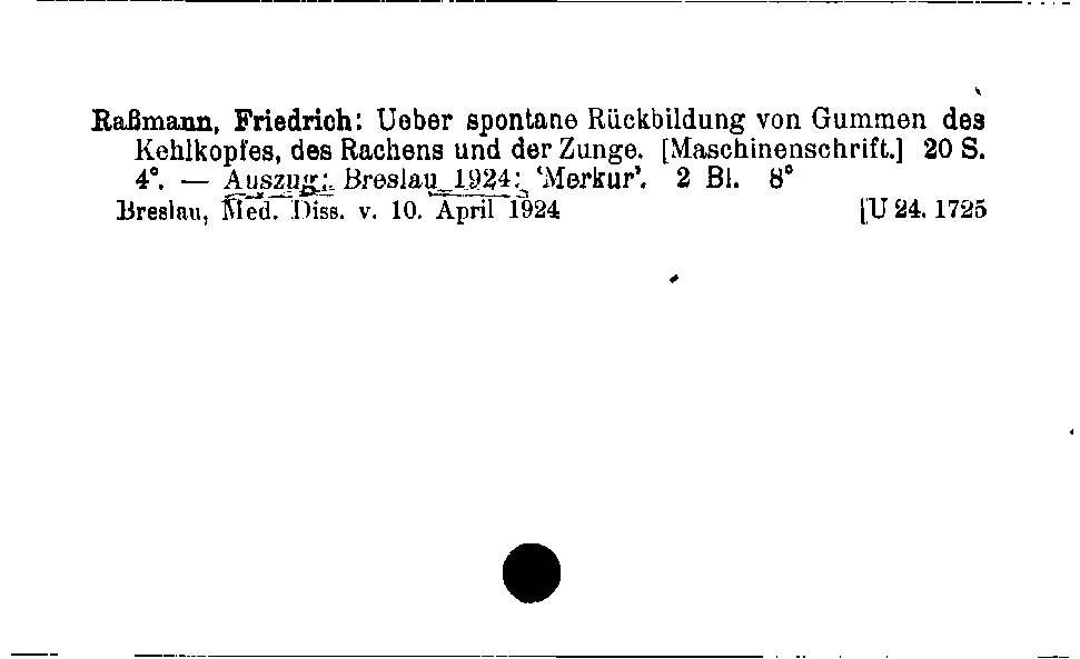 [Katalogkarte Dissertationenkatalog bis 1980]