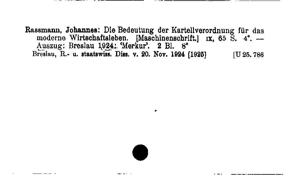 [Katalogkarte Dissertationenkatalog bis 1980]