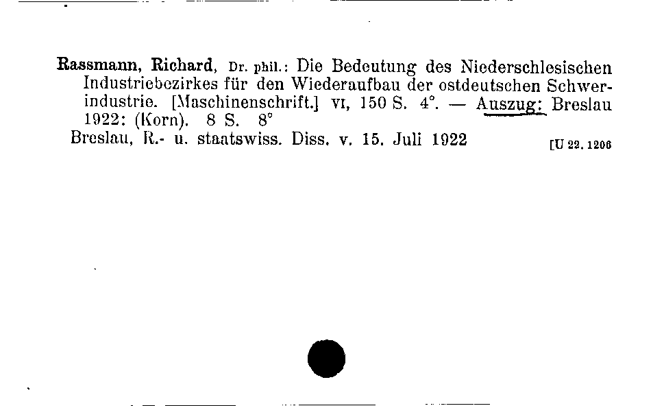 [Katalogkarte Dissertationenkatalog bis 1980]