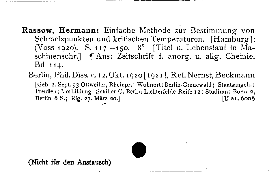 [Katalogkarte Dissertationenkatalog bis 1980]