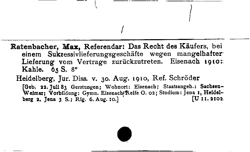 [Katalogkarte Dissertationenkatalog bis 1980]