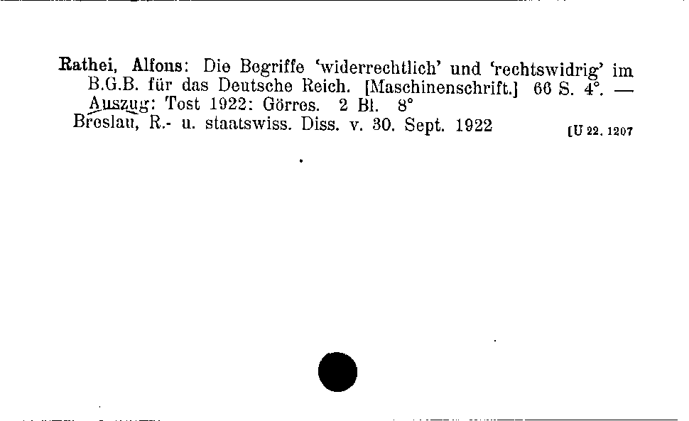 [Katalogkarte Dissertationenkatalog bis 1980]