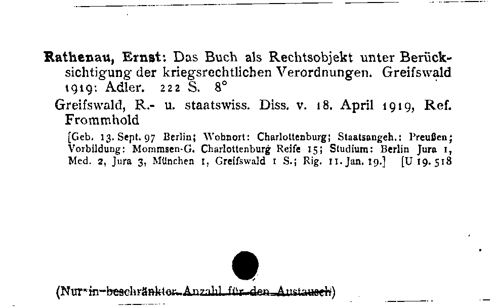 [Katalogkarte Dissertationenkatalog bis 1980]