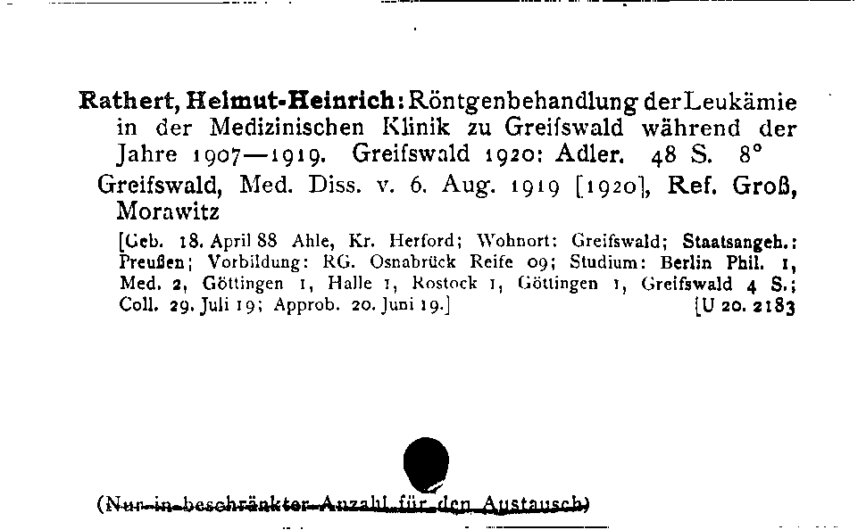 [Katalogkarte Dissertationenkatalog bis 1980]