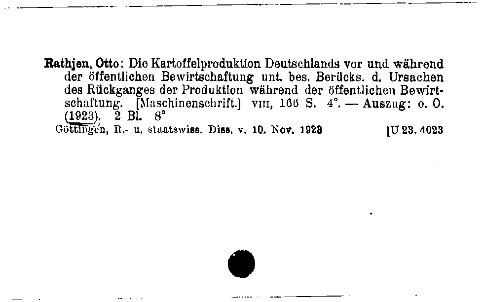 [Katalogkarte Dissertationenkatalog bis 1980]