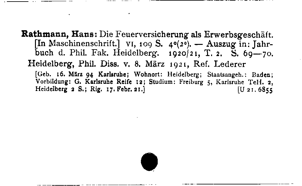 [Katalogkarte Dissertationenkatalog bis 1980]