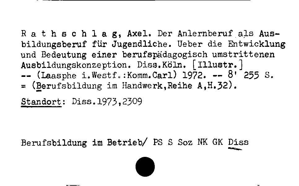 [Katalogkarte Dissertationenkatalog bis 1980]