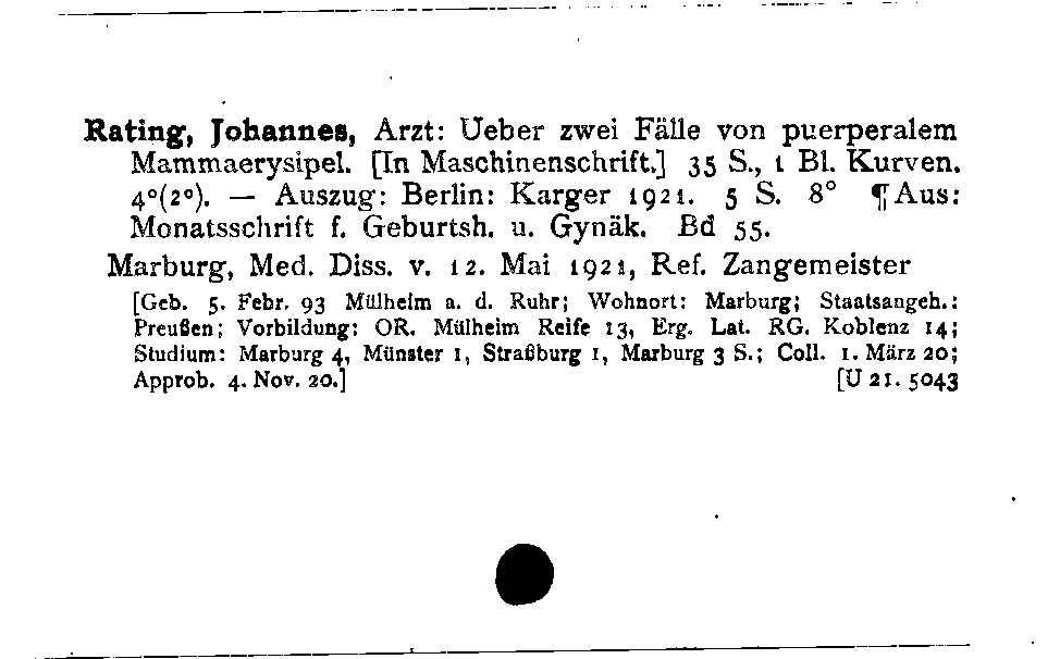 [Katalogkarte Dissertationenkatalog bis 1980]