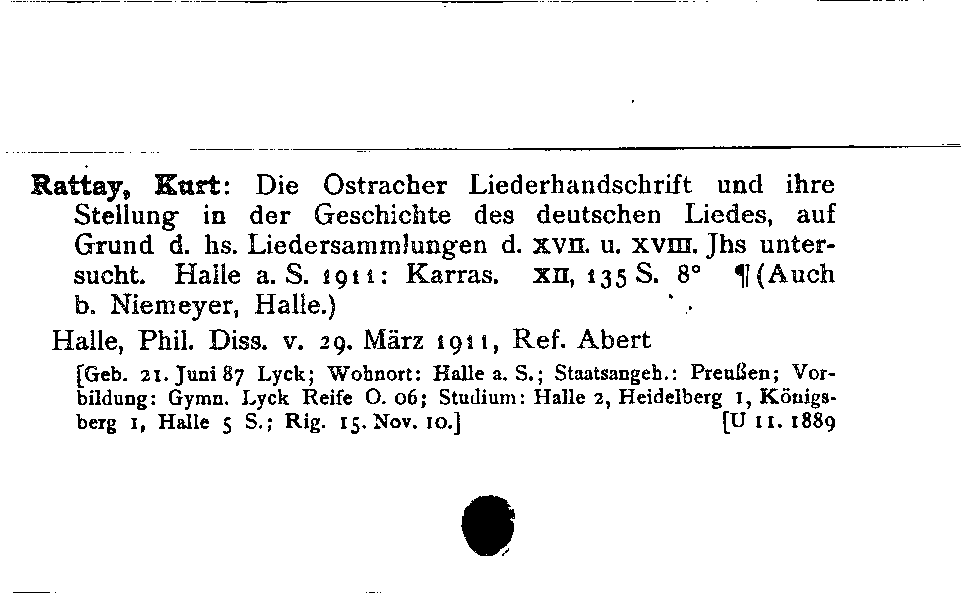 [Katalogkarte Dissertationenkatalog bis 1980]