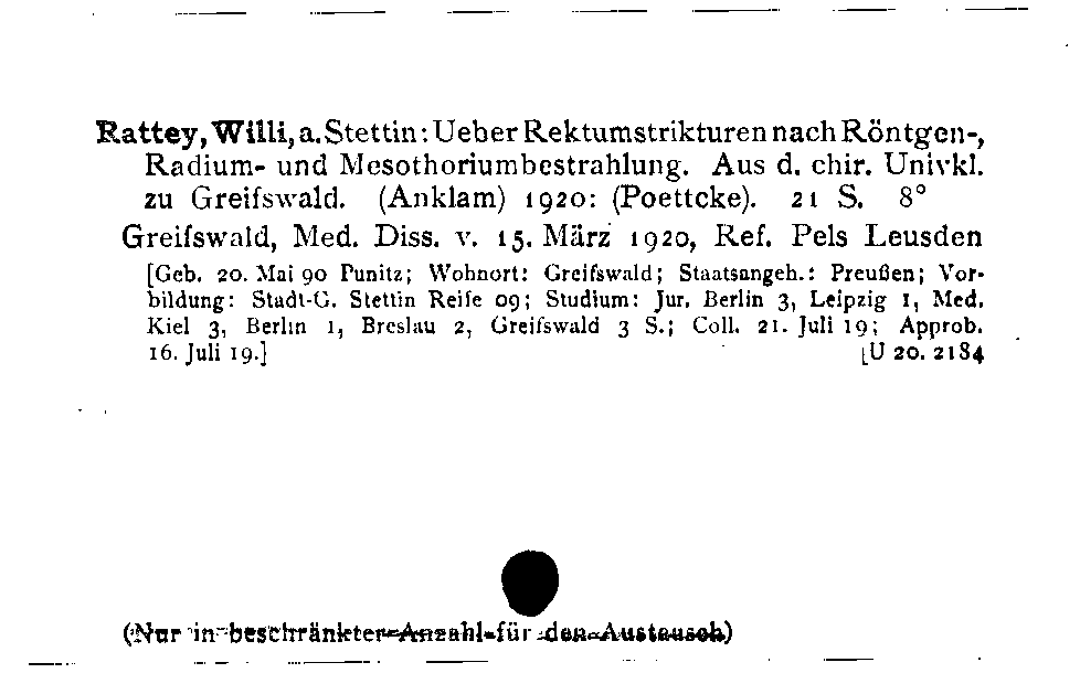 [Katalogkarte Dissertationenkatalog bis 1980]