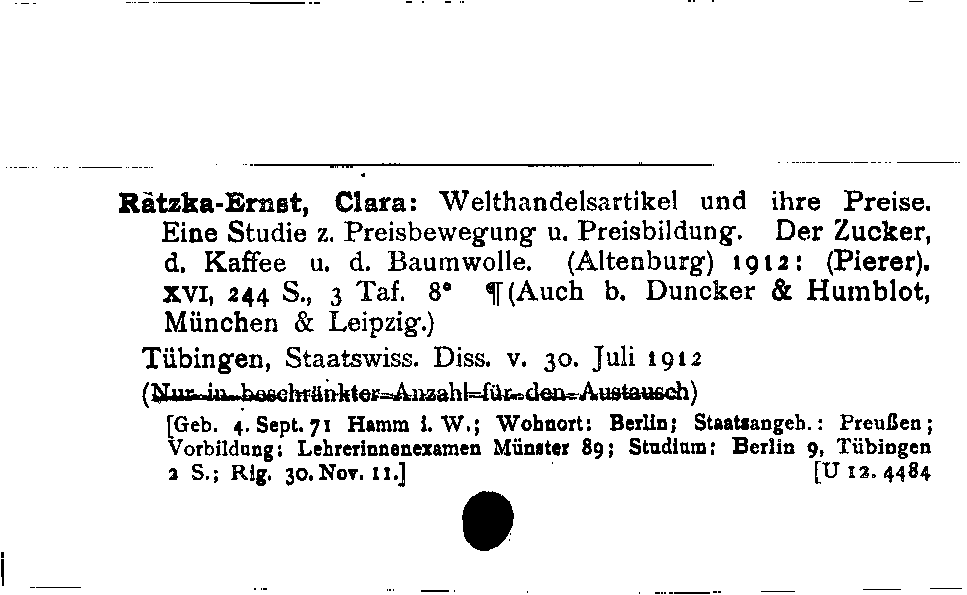 [Katalogkarte Dissertationenkatalog bis 1980]