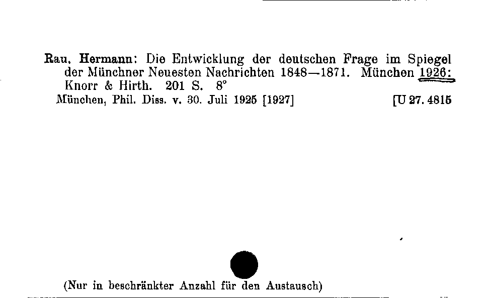 [Katalogkarte Dissertationenkatalog bis 1980]