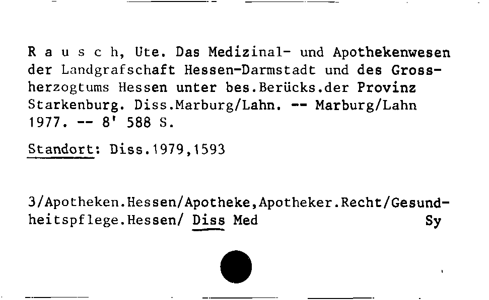 [Katalogkarte Dissertationenkatalog bis 1980]