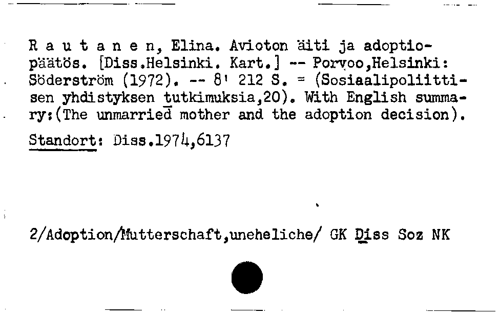 [Katalogkarte Dissertationenkatalog bis 1980]